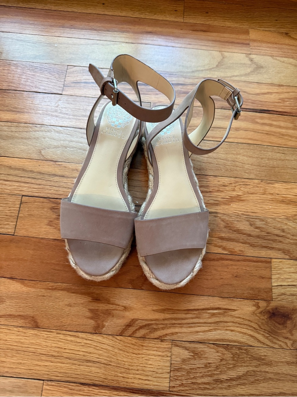 Vince Camuto Neutral Taupe Ankle-Strap Espadrille Wedges